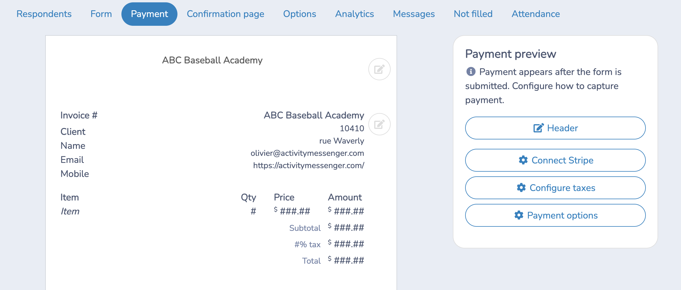 Stripe integration with Activity Messenger